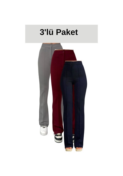Thiffgymwear Krep Kumaş Likralı Kadın Palazzo Pantolon 3'lü Set Çok Renkli