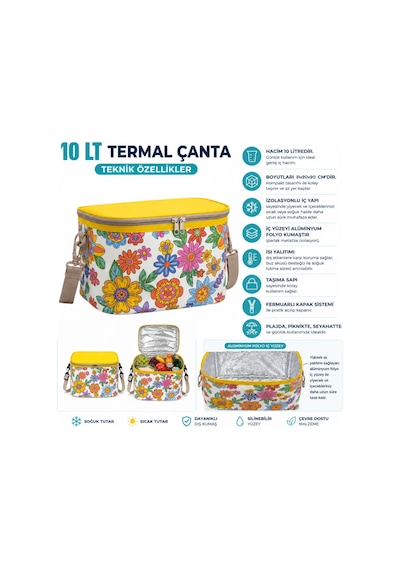 10 Lt Desenli Termal Çanta-yemek Çantası-içecek Çantası-463 Çok Renkli