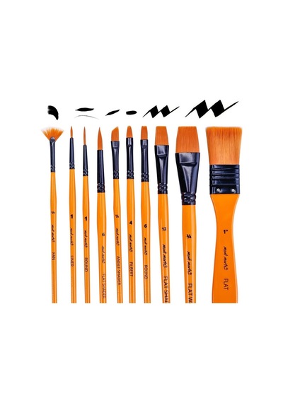 Art Paint Fırça Seti, Akrilik, 11 Adet 10 Boya Fırçası + Fermuarlı Kılıf