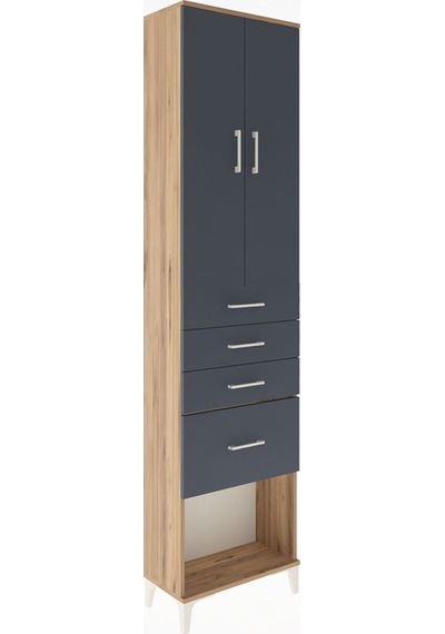 Arges Dolap 3 Raflı 4 Çekmeceli 2 Kapaklı 60x30x243 Çam-antrasit Atlas Çam