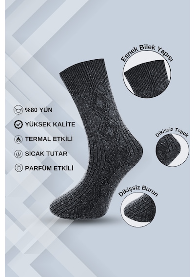 Kral Socks Miss Lana Ladies Socks Lambswool Özel Kuzu Yünlü Termal Kadın Kışlık Yün Çorap 5 Çift Siyah