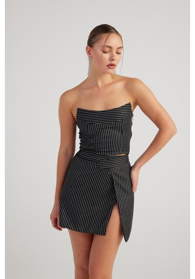 Holly Lolly Simli Çizgili Crop Eden Büstiyer Siyah