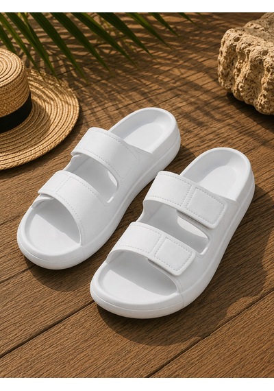 Modafrato Mercan Unisex Cırtlı Terlik Deniz Plaj Havuz Terliği Yumuşak Rahat Taban Beyaz