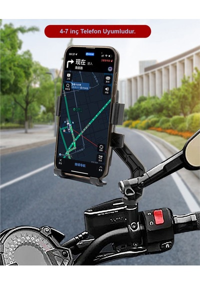 Powertec Motosiklet Bisiklet Telefon Tutucu Ayna Bağlantılı 4-7 inç uyumlu