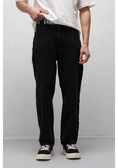 Vamos Yan Dikiş Detaylı Baggy Jean Siyah