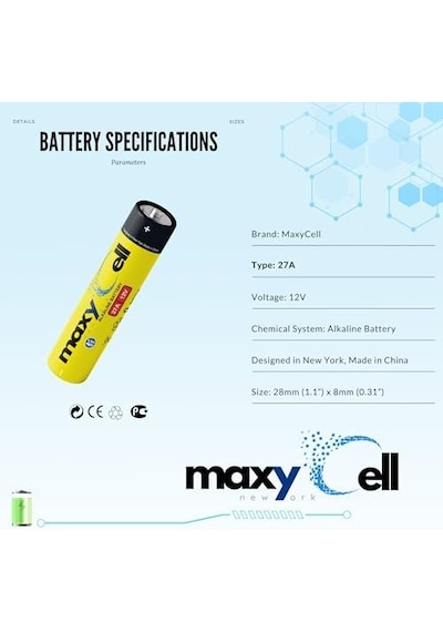 Maxycell 5 Adet 27a Alkalin Piller 12v - Uzaktan Kumandalar, Garaj Kapısı Açıcıları, Anahtarlıklar, Alarmlar, Sızdırmaz Tasarım İçin Yüksek Kapasiteli