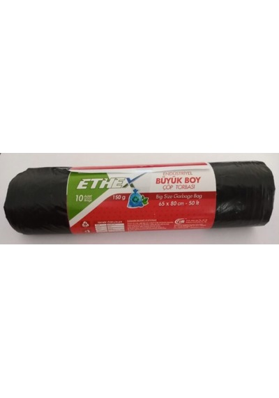 Ethex Büyük Boy Siyah Renk Çöp Torbası 65 X 80 Cm 50 Lt 10'lu Rulo