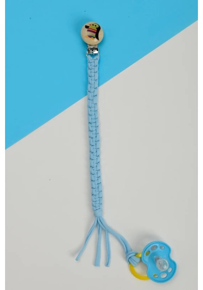 E&f Store El Örmesi Doğal Ahşap Emzik Askısı - Penguen - Bebe Mavi Bebek Mavisi