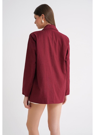 Mixray 4685 Kadın Kruvaze Keten Ceket Bordo