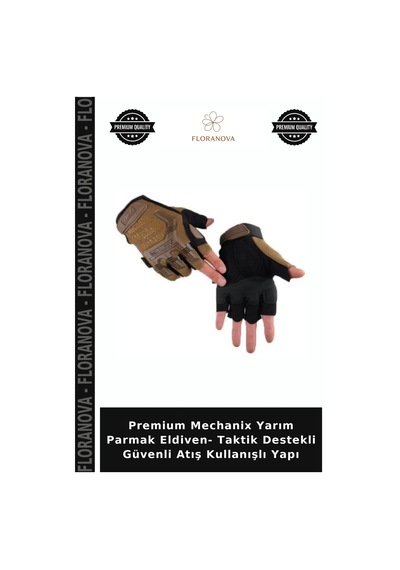 Floranova Premium Mechanix Yarım Parmak Eldiven- Taktik Destekli Güvenli Atış Kullanışlı Yapı Çok Renkli