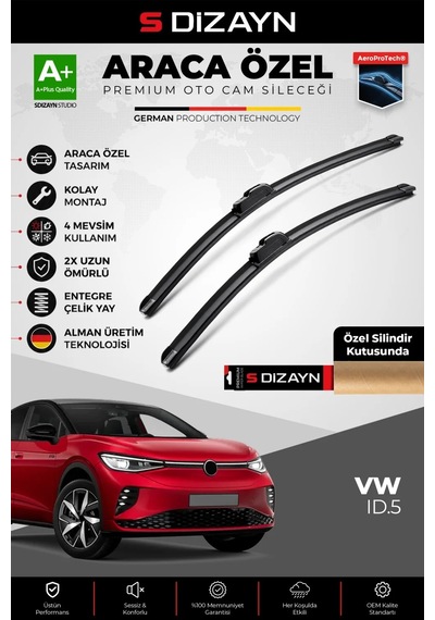 S-dizayn Volkswagen Id.5 Ön Cam Silecek Seti 2021 Üzeri Premium Araca Özel 70-45 Cm A+ Kalite