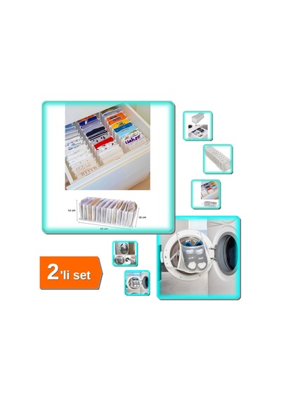 11 Gözlü Akordiyon Çekmece Düzenleyici + Ayakkabı Yıkama Filesi Kapak Bağlamalı - 2li Set G0x5s1 El Diğer