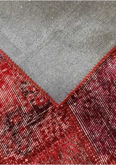 Modern Bohem Stil Vintage Halı Özel Tasarım Kırmızı Patchwork Koleksiyonu Kırmızı