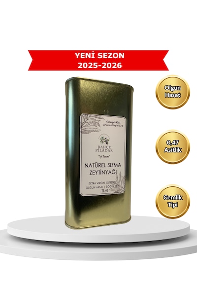 Bahçe Piladar Olgun Hasat Natürel Sızma Zeytinyağı 1 Lt Teneke 2025-2026 Hasat