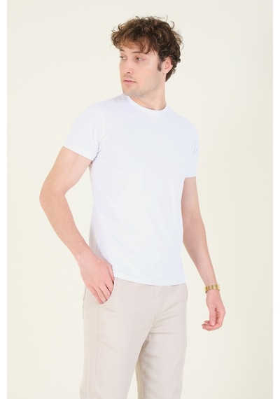 Giyim Dünyası Erkek Sıfır Yaka Basic T-shirt Beyaz 001