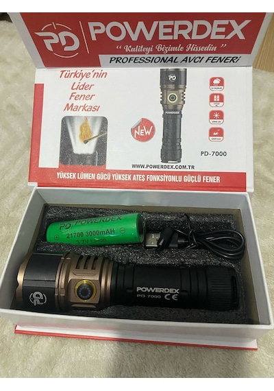 Powerdex Pd-7000 30w 3000 Lümen Profesyonel El Feneri Yüksek Güçlü Led Alüminyum Alaşım Malzeme Özellikleri Siyah