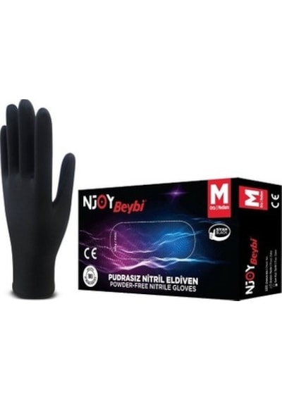 Beybi Njoy Siyah Nitril Eldiven Tek Kullanımlık Medium Paket 100