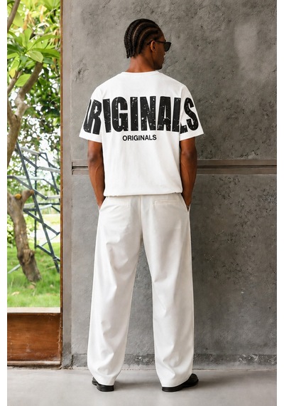 Tarz Cool Originals Baskılı Oversize Erkek Tişört Süprem %100 Cotton Beyaz