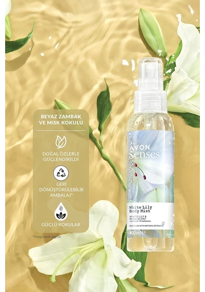 Avon Senses White Lily Duş Köpüğü + Duş Kremi + El Kremi + Body Mist + Roll-On