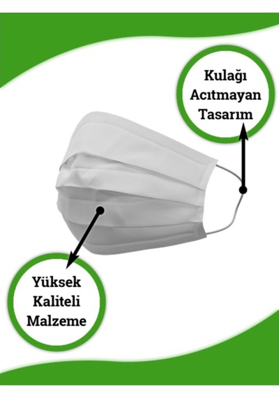 Yoko Beyaz Renkli Maske 3 Katlı 100 Adet Beyaz Maske