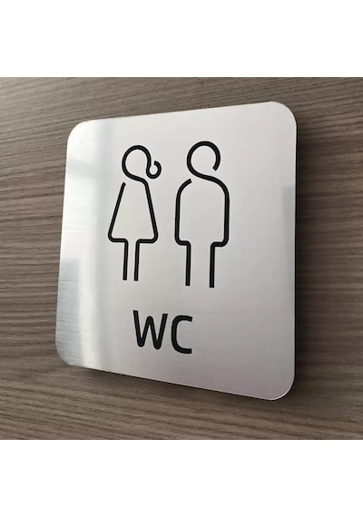 Metal Görünümlü Modern WC Yönlendirme Levhası