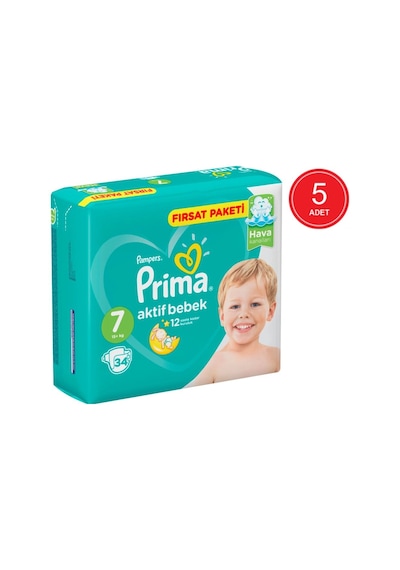 Prima Pampers Aktif Bebek Fırsat Paketi XX Large Bebek Bezi 15+ KG 7 Beden 5 x 34 Adet 5'li