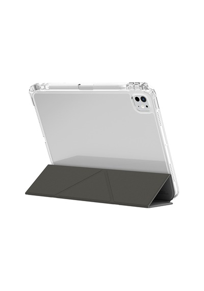 Apple Uyumlu iPad  Pro 11 2025 M5 Kılıf Skinarma Kalemlikli Arkası Şeffaf Standlı Magnetik Zeta Kılıf Gri Kapaklı Kılıf