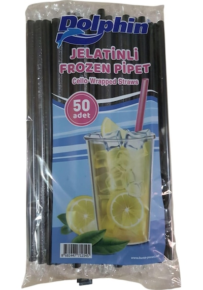 Jelatin Sargılı Siyah Düz Körüksüz Frozen Pipet 50 Li 23,5 Cm Boy 7 Mm Çap Dolphin & Roll-up