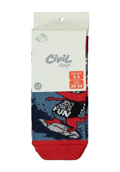 Civil Boys Dinazor Surf 3'lü 2-12 Yaş Erkek Patik Çorap - Standart
