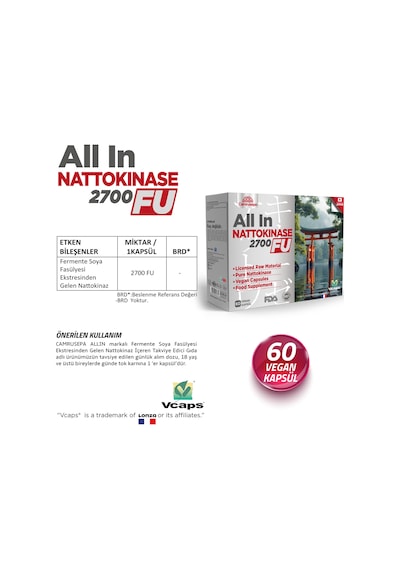Camrusepa All In Nattokinaz 2700 Fu 60 Kapsül