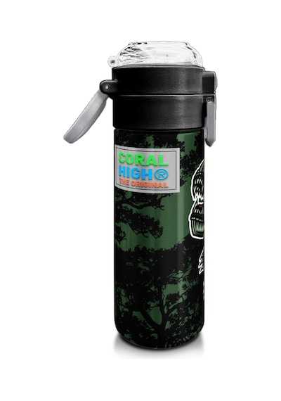 Coral High Kids Koyu Yeşil Siyah Dinozor Desenli Pipetli Ve Direkt İçim Çelik Termos 500 Ml 31934 Yeşil - Turuncu