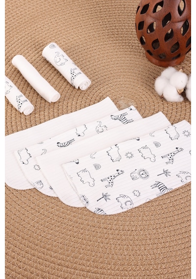 Vavbaby 7 Li Bebek Ağız Mendili Seti %100 Pamuk, Yumuşak Ve Emici Zoo Füme