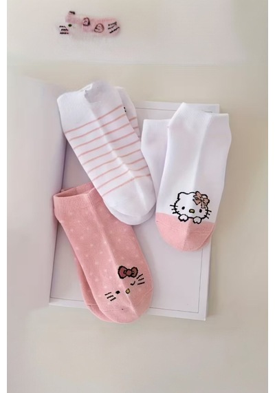 Hitit Socks Kadın 5 Çift Günlük Kullanıma Uygun Sevimli Kedi Desenli Görünmez Babet Çorap Asorti
