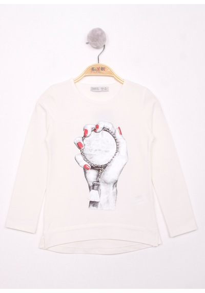 Toontoy Kids Toontoy Kız Çocuk El Baskılı T-shirt Ekru