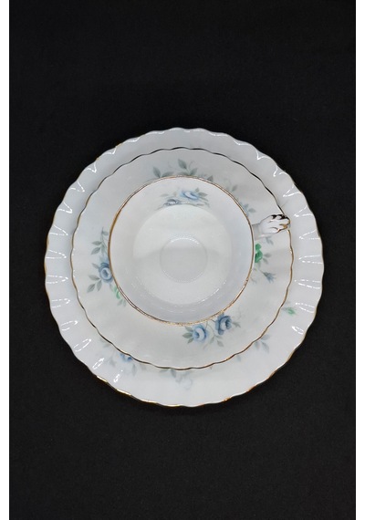 Inspiration Bone China Porselen Duble Kahve Fincanı Ve Tabakları 3 Parça 120 Ml Mavi