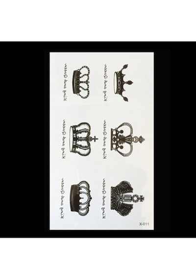 Geçici Dövme King Queen Crown Kral Tacı Taç Ufak Vücut Dövmesi Tattoo