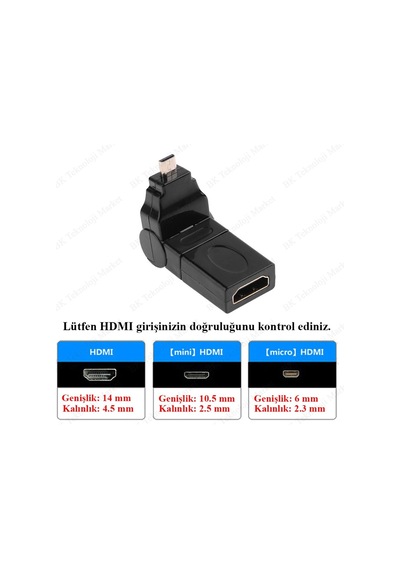 360 Derece Haraketli Micro Hdmı Erkek To Hdmı Dişi Dönüştürücü