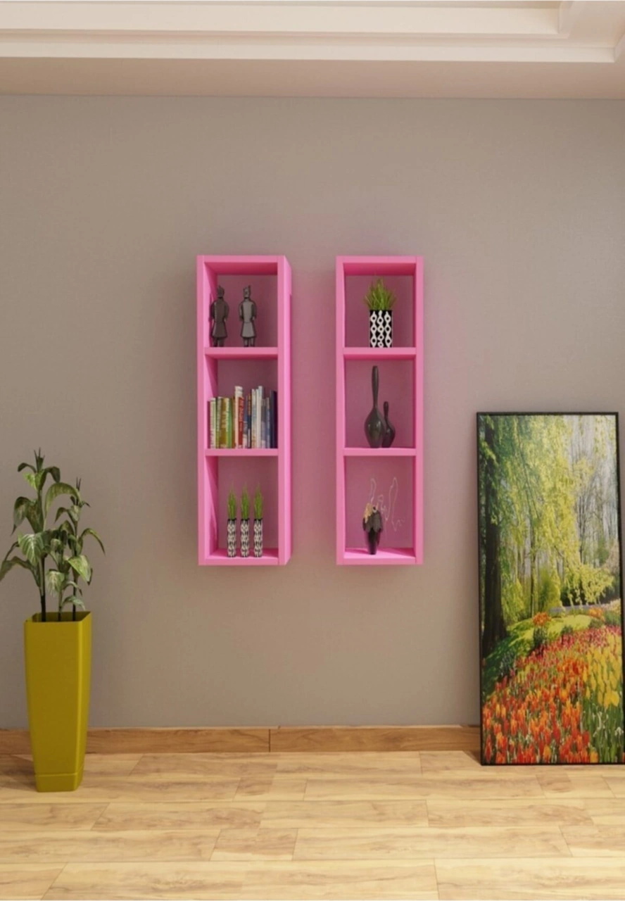 Duvar Rafı Kitaplık Pembe Takım Pembe
