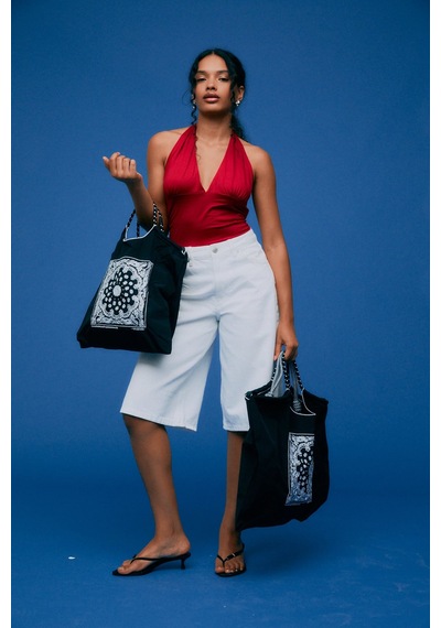 K&s Orta Boy Desenli Tote Çanta Siyah