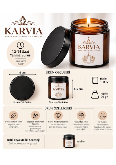 Karvia Kokulu 100 Cc Siyah Amber Cam Kavanoz- El Yapımı 001 - Beyaz