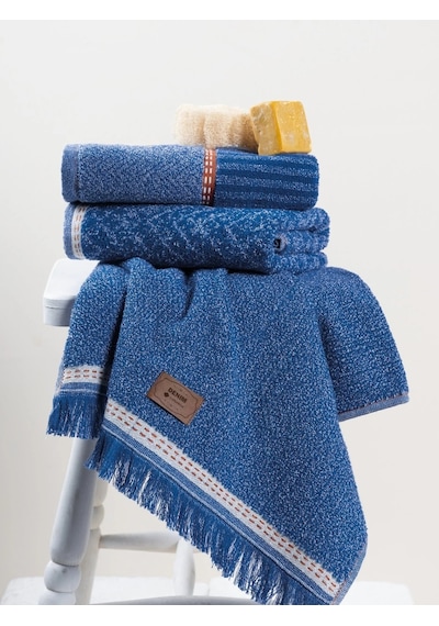 Cotton Box 3'lü Jakarlı Havlu Seti Çantalı 50x90 -denim Mavi Mavi