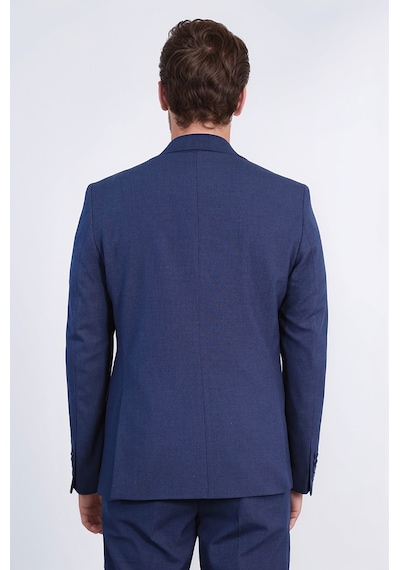 Lacivert Slim Fit İki Düğmeli Keten Görünümlü Erkek Takım Elbise - Wessi