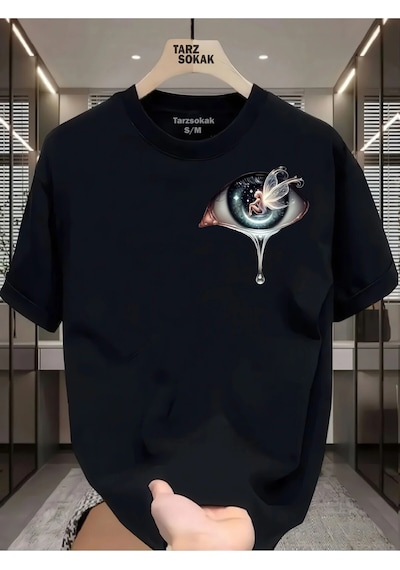 Tarzsokak Unisex Kod 6 Eyelash Desen T-shirt Siyah