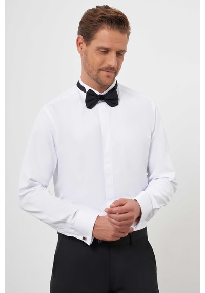 Morven Erkek Beyaz Manşetli Düz Desen Ata Yaka Slim Fit Gömlek Beyaz Morven Erkek Beyaz Manşetli Düz Desen Ata Yaka Slim Fit Gömlek Beyaz