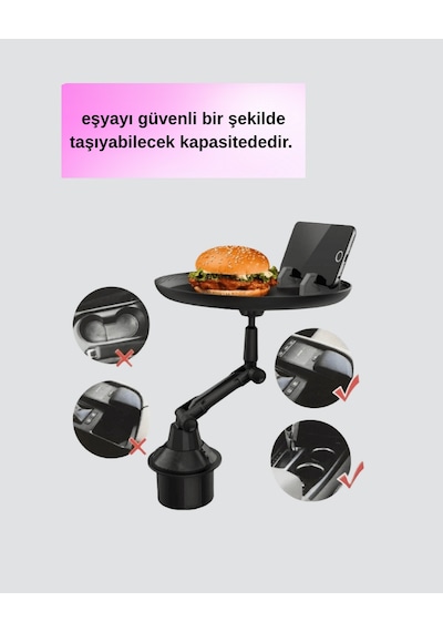 Gld-spt- Ayarlanabilir Araç İçi Bardaklık Tepsisi 9 İnç Geniş Alan Ve Telefon Standlı