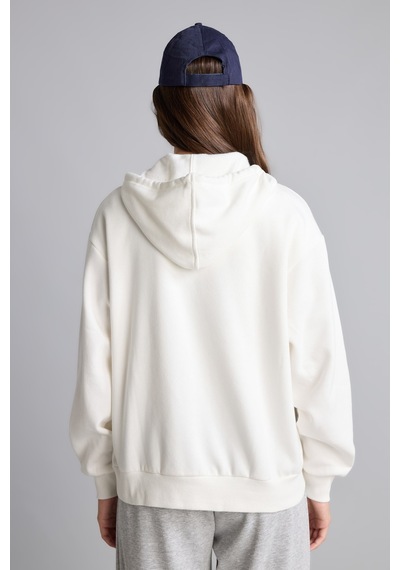 Defacto Relax Fit Kapüşonlu Cepli Basıc Fermuarlı Sweatshirt C1809ax26wner105 Ekru-er105