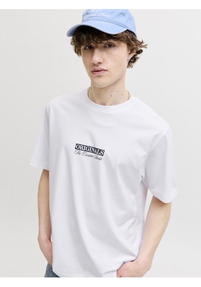 Jack & Jones Erkek Gögüs Baskili Bisiklet Yakatisört - Savona - 12310070 Beyaz
