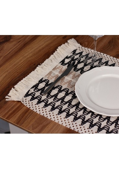 Örme Supla Pamuklu Dantel Püsküllü Amerikan Servis 35x45 Cm Masa Örtüsü Supla Krem