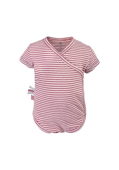 Organicera Organik Kısa Kollu Kimono Body, Çizgili , Bordeaux Melange Bordo