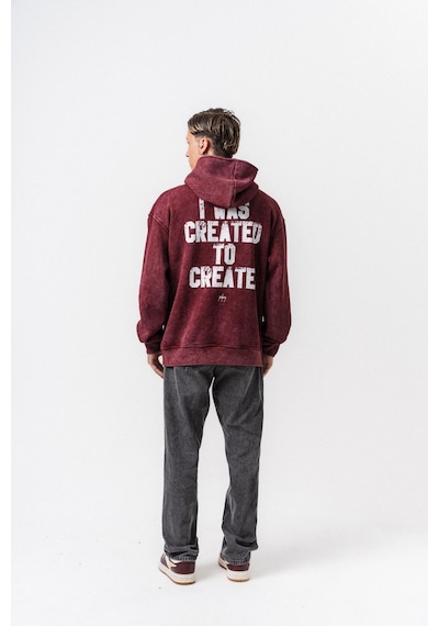 Respire Erkek Create Baskılı Kapüşonlu Oversize Hoodie Bordo